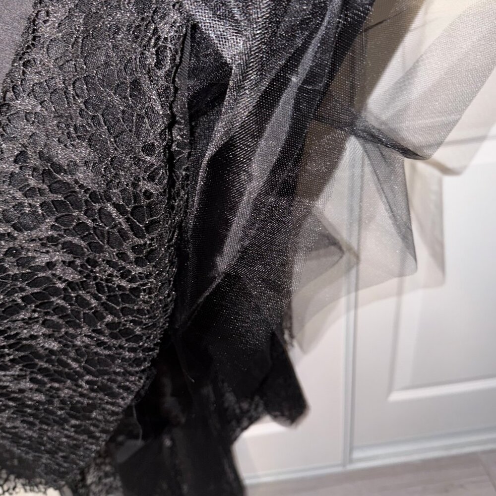 BETSY & ADAM Taffeta High-low Dress with Floral Lace Hem - Picture 11 of 13